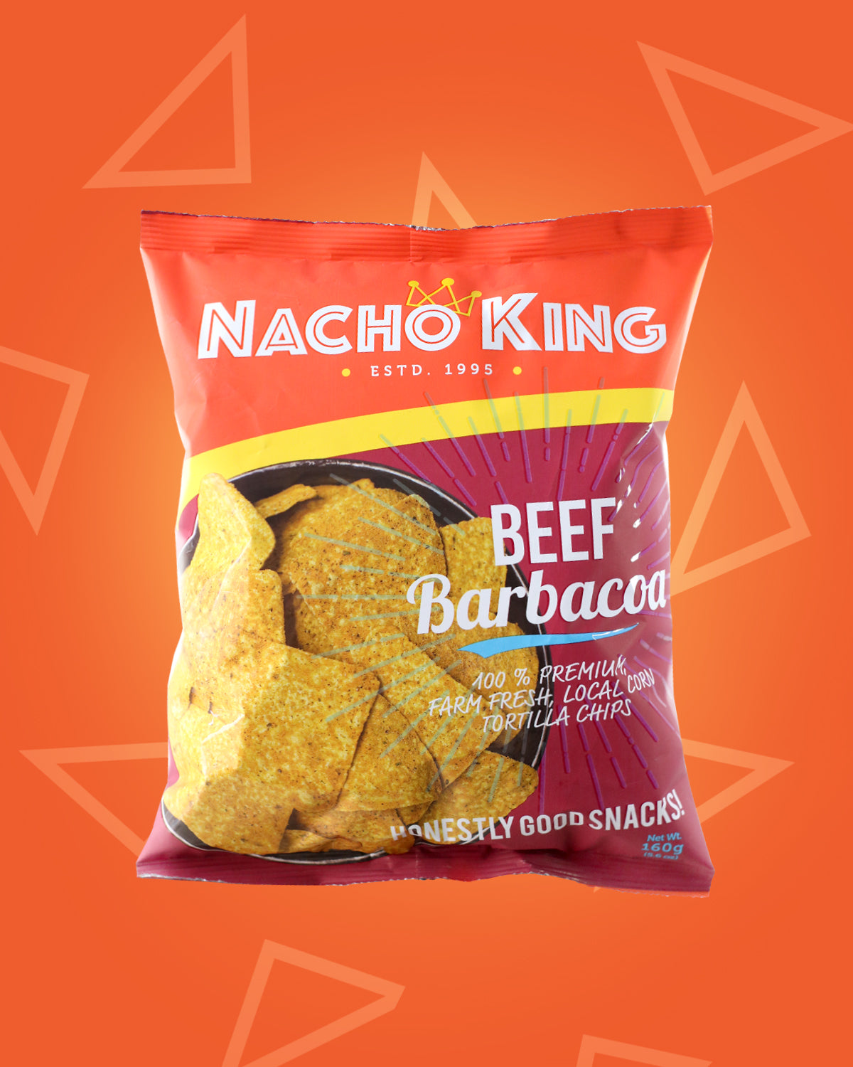A pack of Nacho King Beef Barbacoa Tortilla Chips, Local Corn Chips