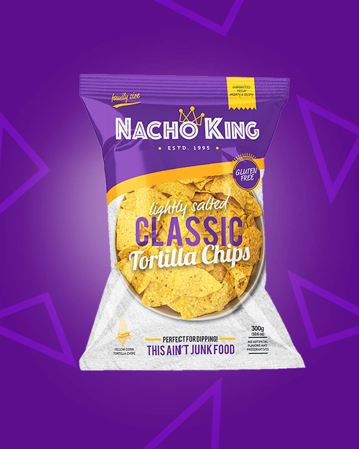 A pack of Nacho King Lightly Salted Tortilla Chips, Local Corn Chips